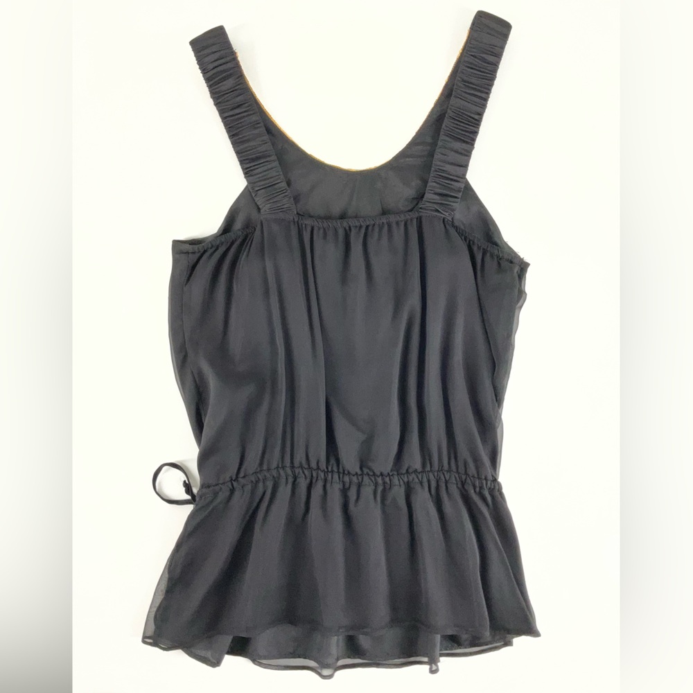 NU by Mark Anthony Black Sleeveless Silk Top Gold Sequin Neckline Women’s Small - Picture 2 of 11